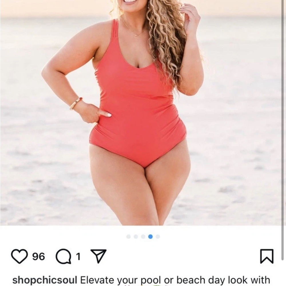 Chic Soul 3XL One Piece Swimsuit “Meet You at the Lake” Coral Plus Size NWT